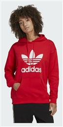 Adidas Adicolor Trefoil Μακρύ Γυναικείο Φούτερ με Κουκούλα Vivid Red