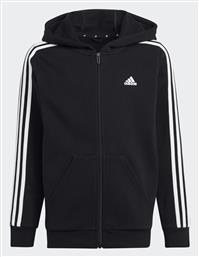 Adidas Αθλητική Παιδική Ζακέτα Φούτερ Fleece με Κουκούλα Μαύρη Essentials 3-Stripes