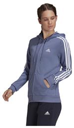 Adidas Performance Essentials 3-Stripes Γυναικεία Φούτερ Ζακέτα με Κουκούλα Μπλε