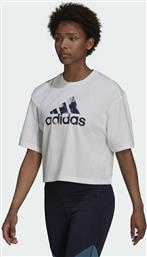 Adidas You Logo Κοντομάνικο Αθλητικό Crop Top Λευκό