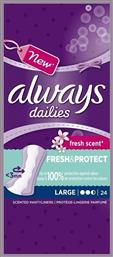 Always Dailies Fresh & Protect Large Fresh Scent Σερβιετάκια για Αυξημένη Ροή 2.5 Σταγόνες 24τμχ από το ΑΒ Βασιλόπουλος