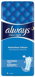 Always Maxi Night ProFresh Σερβιέτες Νυκτός για Αυξημένη Ροή 6 Σταγόνες 9τμχ από το ΑΒ Βασιλόπουλος