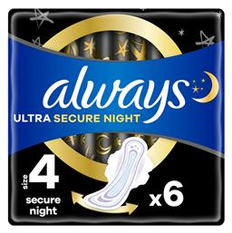 Always Ultra Secure Night InstantDry Σερβιέτες με Φτερά Νυκτός Μέγεθος 4 6τμχ από το ΑΒ Βασιλόπουλος