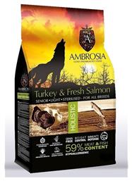 Ambrosia Fresh Turkey & Salmon Senior Light Sterilised All Breeds 2kg Ξηρά Τροφή Διαίτης για Ηλικιωμένους Στειρωμένους Σκύλους με Γαλοπούλα και Σολομό