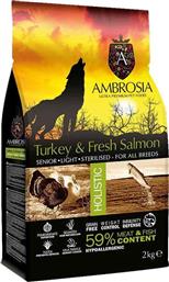 Ambrosia Fresh Turkey & Salmon Senior Light Sterilised All Breeds 12kg Ξηρά Τροφή Διαίτης για Ενήλικους Στειρωμένους Σκύλους με Σολομό και Γαλοπούλα από το Plus4u