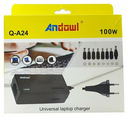 Andowl Universal Φορτιστής Laptop 100W 24V με Αποσπώμενο Καλώδιο Τροφοδοσίας και με σετ βυσμάτων