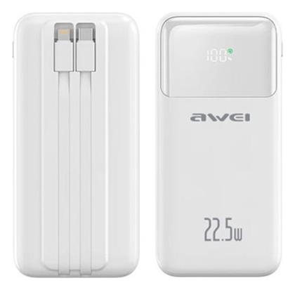 Awei P106K Power Bank 10000mAh 22.5W με 2 Θύρες USB-A και Θύρα USB-C Λευκό από το Filinda