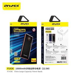 Awei P143K Power Bank 10000mAh 22.5W με 2 Θύρες USB-A Μαύρο