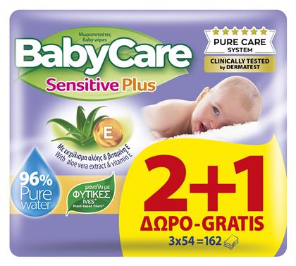 BabyCare Sensitive Plus Μωρομάντηλα χωρίς Οινόπνευμα & Parabens με Aloe Vera 3x54τμχ από το Pharm24