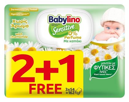 Babylino Sensitive Υποαλλεργικά Μωρομάντηλα χωρίς Οινόπνευμα & Άρωμα με Χαμομήλι 3x54τμχ