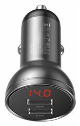 Baseus Digital Display Φορτιστής Αυτοκινήτου με Θύρες 2xUSB-A