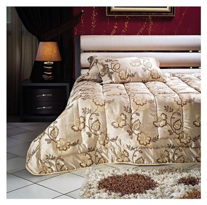 Beauty Home Art 1447 Σετ Κουβερλί Υπέρδιπλο Εμπριμέ, Χρυσαφί 220x240cm