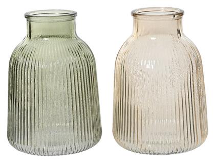Beauty Home Γυάλινο Βάζο Ριγέ 10 X 12 Cm Πράσινο