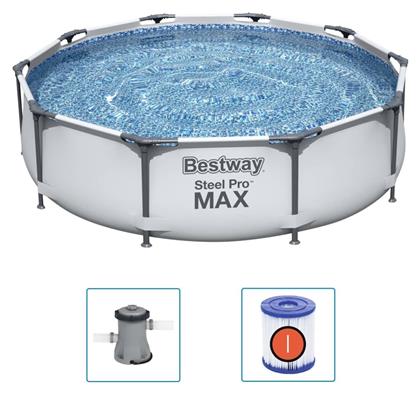 Bestway Στρογγυλή Πισίνα PVC με Μεταλλικό Σκελετό & Αντλία Φίλτρου 305x76εκ. Λευκή
