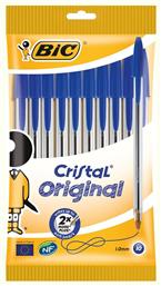 Bic Στυλό Ballpoint 1.0mm με Μπλε Mελάνι 10τμχ Cristal Original