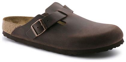 Birkenstock Boston Flat Δερμάτινα Mules σε Καφέ Χρώμα