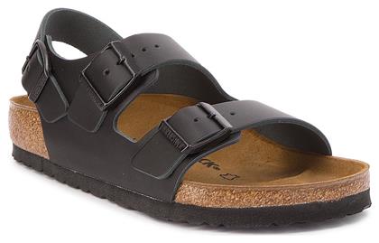 Birkenstock Milano Natural Leather Δερμάτινα Ανδρικά Σανδάλια σε Μαύρο Χρώμα Regular Fit