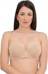 Calvin Klein Strapless Balconette Μπεζ Σουτιέν Push Up με Μπανέλες