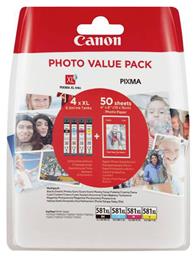 Canon CLI-581XL Photo Value Pack με 4 Μελάνια Εκτυπωτή InkJet Κίτρινο / Κυανό / Μαύρο / Ματζέντα (2052C004)