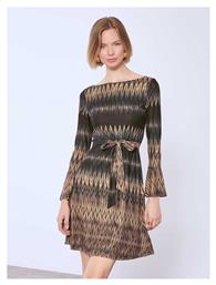 Celestino Γυναικείο Φόρεμα Εμπριμέ Λαιμόκοψη Χαμόγελο Μαύρο