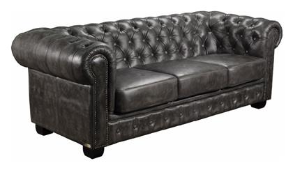 Chesterfield 689 Τριθέσιος Καναπές Γνήσιο Δέρμα Antique Γκρι 201x92εκ.