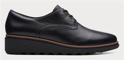 Clarks Sharon Δερμάτινα Γυναικεία Oxfords σε Μαύρο Χρώμα