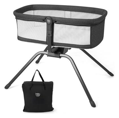 Costway Λίκνο με Στρώμα και Ρόδες Γκρι