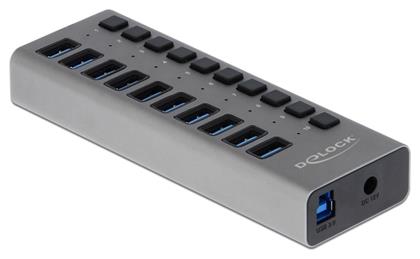 DeLock USB 3.0 Hub 10 Θυρών με σύνδεση USB-A & Θύρα Φόρτισης και Εξωτερική Παροχή Ρεύματος Γκρι