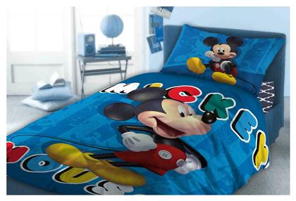 Dimcol Mickey 862 Σετ Σεντόνια Μονά Βαμβακερά σε Μπλε Χρώμα 240x160cm 3τμχ