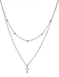 Διπλό ασημένιο κολιέ 925 με κρεμαστό σταυρουδάκι 036252 036252 Ασήμι