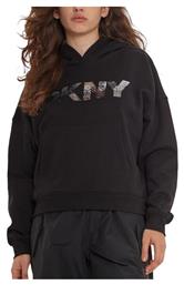 DKNY Logo Γυναικείο Φούτερ με Κουκούλα Μαύρο