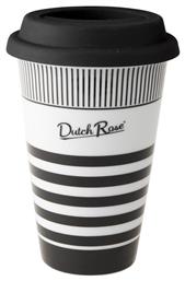 Dutch Rose To Go Stripe Κούπα από Πορσελάνη με Καπάκι Γκρι 370ml