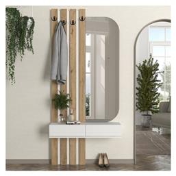 Έπιπλο Εισόδου με Καθρέπτη / Κρεμάστρα & Παπουτσοθήκη Λευκό - Sepet Oak 90x27x205.6εκ.