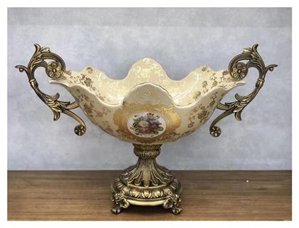 Estheti Home Φοντανιερα Πορσελανη Μπεζ Χρυση 52x26x34cm 819-00087