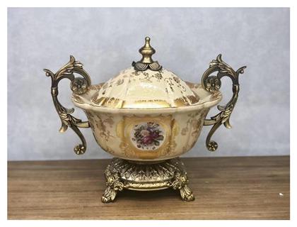 Estheti Home Φοντανιερα Πορσελανινη Μπεζ Χρυση 35x21x30cm 819-00092