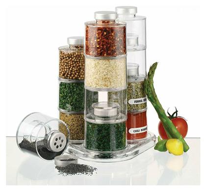 Factory Spice Tower Carousel Jar Θήκες Μπαχαρικών Πλαστικές σε Περιστρεφόμενη Βάση Διάφανη 12τμχ