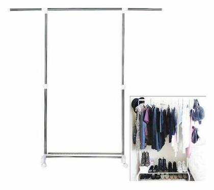 Factory Τροχήλατη Κρεμάστρα Δαπέδου από Μέταλλο Πτυσσόμενη Ασημί 125x43x142cm