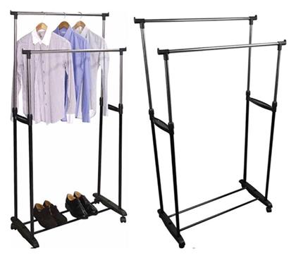 Factory Τροχήλατη Κρεμάστρα Δαπέδου από Μέταλλο Πτυσσόμενη Μαύρη 84.5x43x160cm