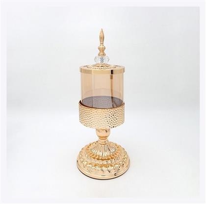 Φοντανιέρα Γυάλινη με Καπάκι 15x15x40cm Χρυσή