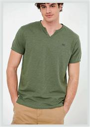 Funky Buddha Ανδρική Μπλούζα με Κουμπιά Κοντομάνικη Χακί