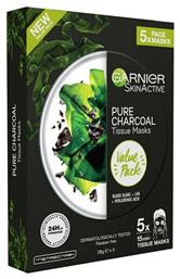 Garnier SkinActive Pure Charcoal Μαύρη Μάσκα Προσώπου για Καθαρισμό 5τμχ 140gr