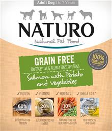 ΓΕΥΜΑ ΣΚΥΛΟΥ NATURO GRAIN FREE ΣΟΛΟΜΟΣ-ΠΑΤΑΤΑ - ΛΑΧΑΝΙΚΑ 400GR από το Plus4u