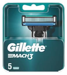 Gillette Mach3 Ανταλλακτικές Κεφαλές με 3 Λεπίδες & Λιπαντική Ταινία 5τμχ