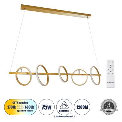 GloboStar Circolare Κρεμαστό Φωτιστικό Χρυσό 120x25x25εκ.