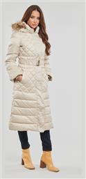 Guess Μακρύ Γυναικείο Puffer Μπουφάν με Γούνινη Κουκούλα για Χειμώνα Λευκό