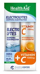 Health Aid Electrolytes 20 αναβράζοντα δισκία & Vitamin C 1000mg Γεύση Πορτοκάλι 20 αναβράζοντα δισκία 2 x 20 αναβράζοντα δισκία