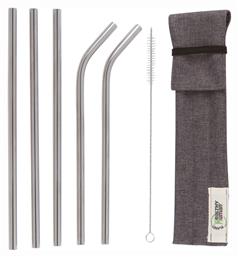 Healthy Human Καλαμάκια Μεταλλικά Ασημί με Βουρτσάκι 5τμχ