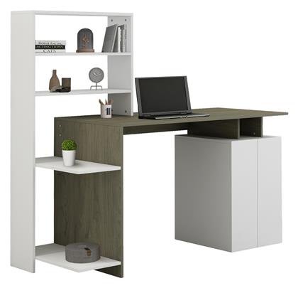 Homemarkt Γραφειο Με Βιβλιοθηκη Rochell Μελαμινη Olive Grey Λευκο 146,3x55x128,8υεκ.hm8886.11