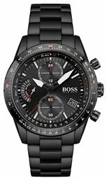 Hugo Boss Ρολόι Pilot Χρονογράφος με Μεταλλικό Μπρασελέ σε Μαύρο χρώμα