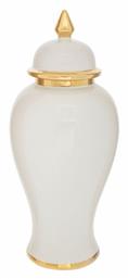 Iliadis Βάζο Κεραμικό Λευκό Καπάκι Χρυσό Γείσο Φ18x42cm 88530